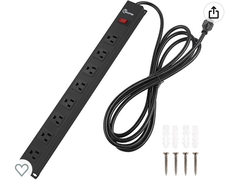 Photo 1 of 8 Outlets Metal Power Strip Wall Mountable Power Outlet with Long Extension Cord Heavy Duty, Aluminum Alloy Mount Power Socket 14AWG Power Cord, 15A 125V 1875W, Black (6 FT)