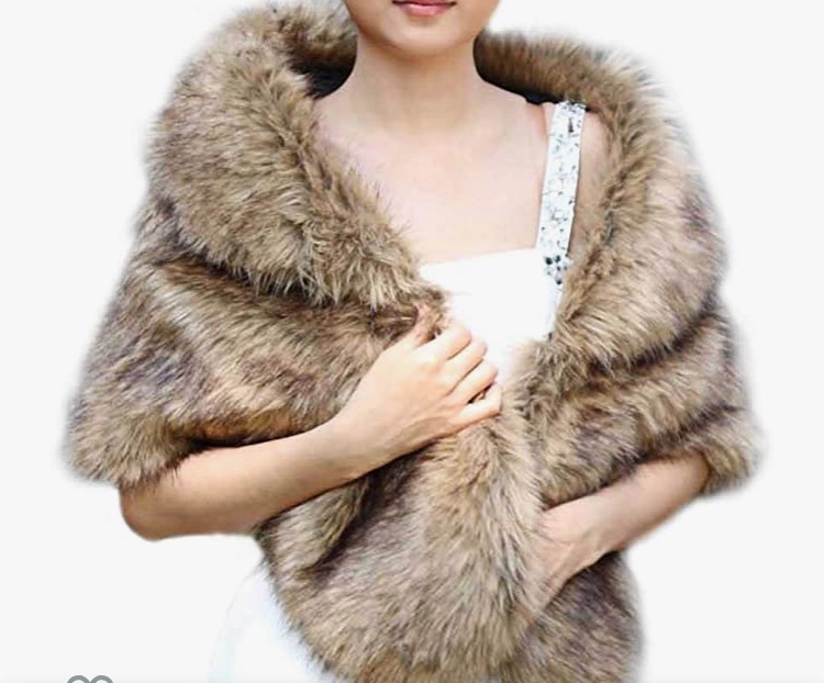 Photo 1 of Aukmla Women's Wedding Faux Fur Wraps and Shawls Bridal Fur Stoles Scarf with Rhinestones Brooch for Bride and Bridesmaids