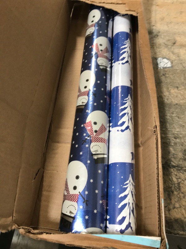 Photo 2 of Hallmark Winter Holiday Wrapping Paper with Cutlines on Reverse (3 Rolls: 120 Sq. Ft. Total) Deer and Trees, Blue and White Plaid, Snowflakes for Christmas, Weddings, Birthdays, Winter Solstice White and Blue Woodland Scene, Plaid, Snowflakes