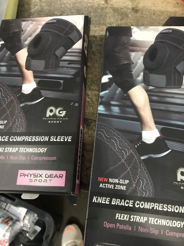 Photo 2 of 2-Physix Knee Brace with Side Stabilizers & Adjustable Straps - Knee Brace for Meniscus Tear, Knee Wraps for Pain, ACL, MCL, OA, Running, Workouts - Open Patella Knee Braces for Men & Women (Single) S - Upper 14"-15" | Lower 12"-14" Black/Pink (Single)