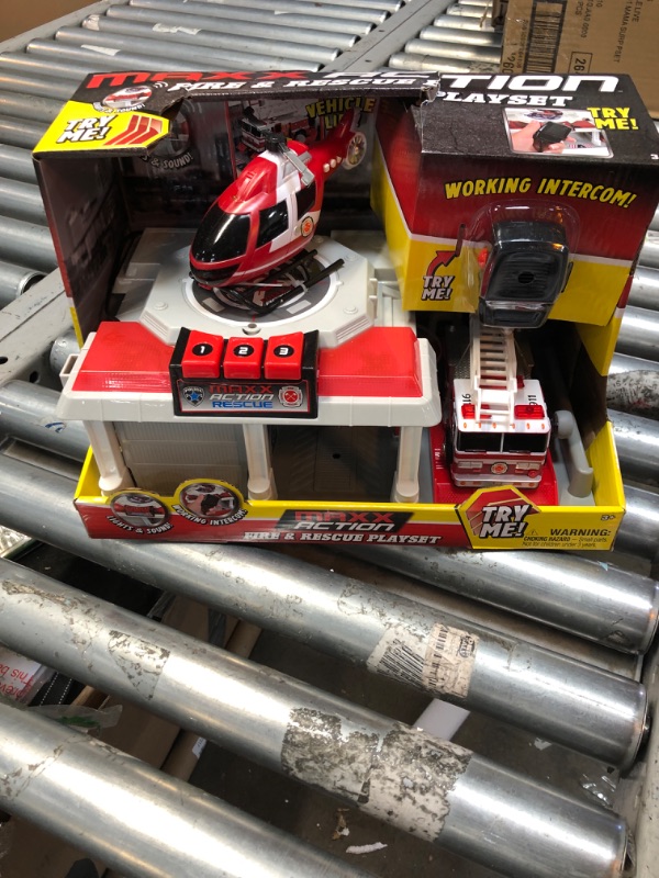 Photo 1 of Fire and Rescue Garage Lights and Sounds Toy Set for Kids | Working Intercom with Open and Close Parking Garage and Vehicle Lift | Playset Includes Helicopter and Fire Truck with Friction Motor