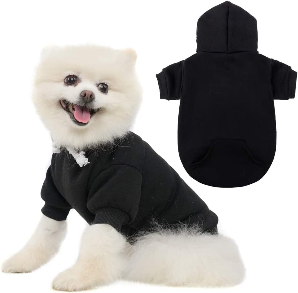 Photo 1 of Basic Dog Hoodie - Soft and Warm Dog Hoodie Sweater with Leash Hole and Pocket, Dog Winter Coat, Cold Weather Clothes for XS-XXL Dogs Large (Pack of 1) Black