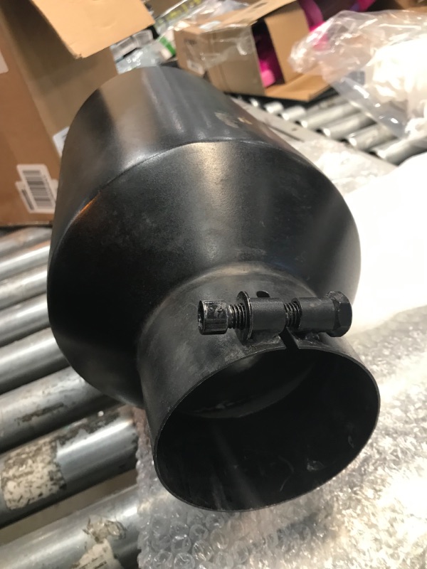 Photo 3 of AUTOSAVER88 4 Inch Inlet Black Exhaust Tip, 4" Inlet 8" Outlet 15" Overall Length Powder Coated Finish Stainless Steel Exhaust Tail Tip for 4" Outside Diameter Tailpipe, Rolled Angle Cut, Bolt-On