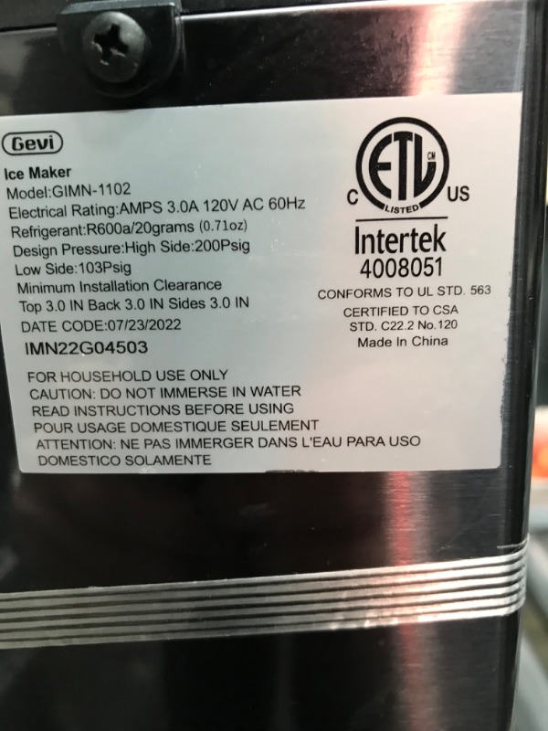 Photo 4 of **SEE NOTES**Gevi Nugget Ice Maker Countertop Max 29Lb/Day (GIMN-1102 Black) Nugget Ice Black 1