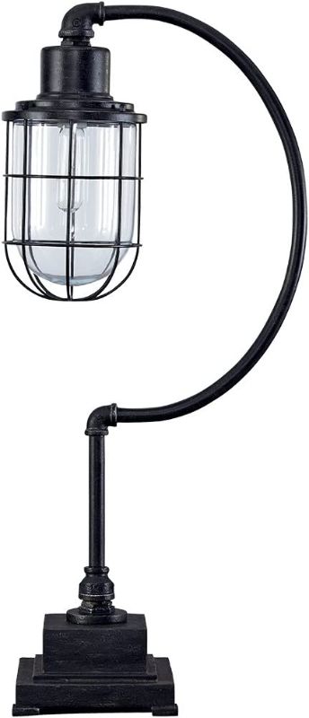 Photo 1 of ***PARTS ONLY*** Signature Design by Ashley Jae Industrial 33.25" Metal Desk Lamp with Glass Shade, Black with Antique Finish
