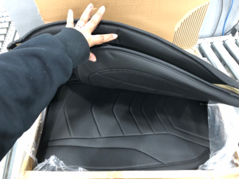 Photo 3 of Aierxuan 5pcs Car Seat Covers Full Set with Waterproof Leather,Airbag Compatible Automotive Vehicle Cushion Cover Universal fit for Most Cars (Black)
