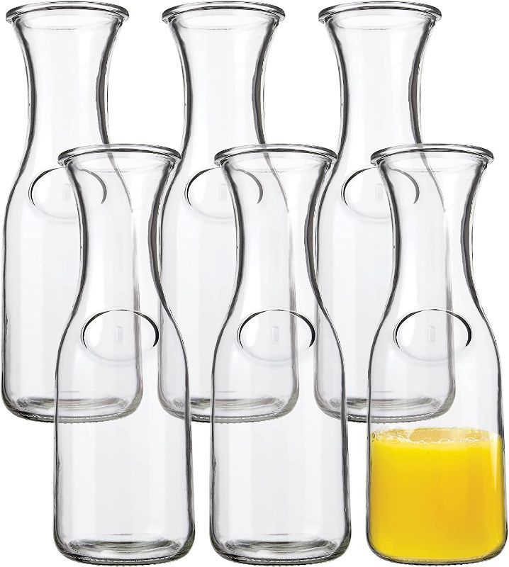 Photo 1 of 1 Liter Glass Carafe - Drink Pitcher & Elegant Wine Carafe Decanter - Carafe Set of  - Mimosa Bar Carafes & Juice Glasses - Easy Pour Bottle Containers - Glass Water Carafe - 34 oz by Kitchen Lux
