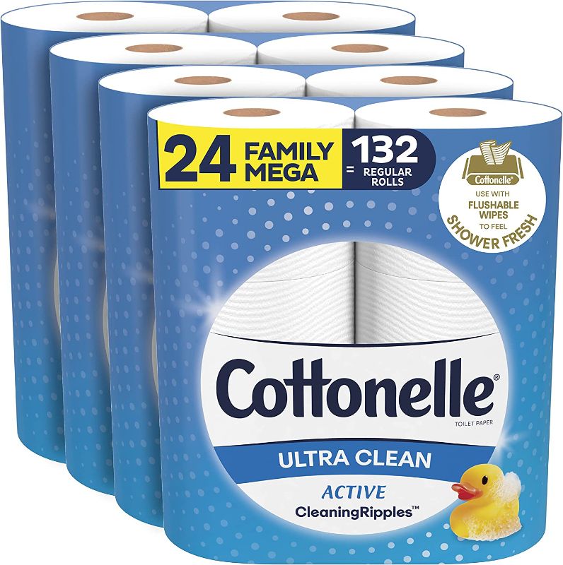 Photo 2 of 
Cottonelle Ultra Clean Toilet Paper with Active CleaningRipples Texture, Strong Bath Tissue, 24 Family Mega Rolls (24 Family Mega Rolls = 132 Regular Rolls)...