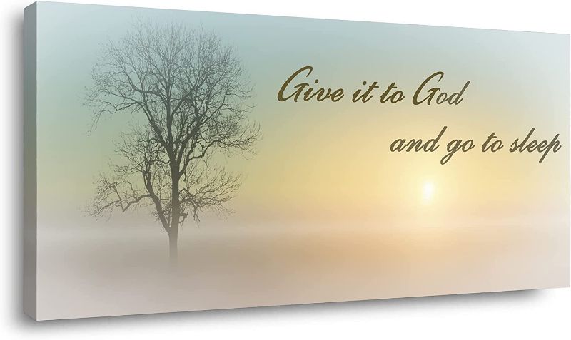Photo 3 of  DecorsMisty Sunset & Tree Plant Picture For Bedroom Above Bed,Large White Country Wood Sign For Bathroom Canvas Wall Art,Give It To God And Go To Sleep Artwork Decor,Gallery Wrapped Gift,Inner Frame(24x48)