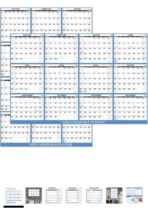 Photo 1 of 2023 Yearly Wall Calendar - Dry Erase Calendar 2023 from Jan.2023 to Dec. 2023, 34.8" x 22.9", Wall Calendar 2023 with Thick Paper, Vertical/Horizontal, Reversible - Haze Blue