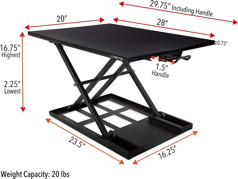 Photo 1 of Stand Steady X-Elite Pro Standing Desk Converter | Instantly Convert Any Desk into a Stand Up Desk | Easy Lift Height Adjustable Standing Desk | No Assembly Required (28 x 20 / Black)
