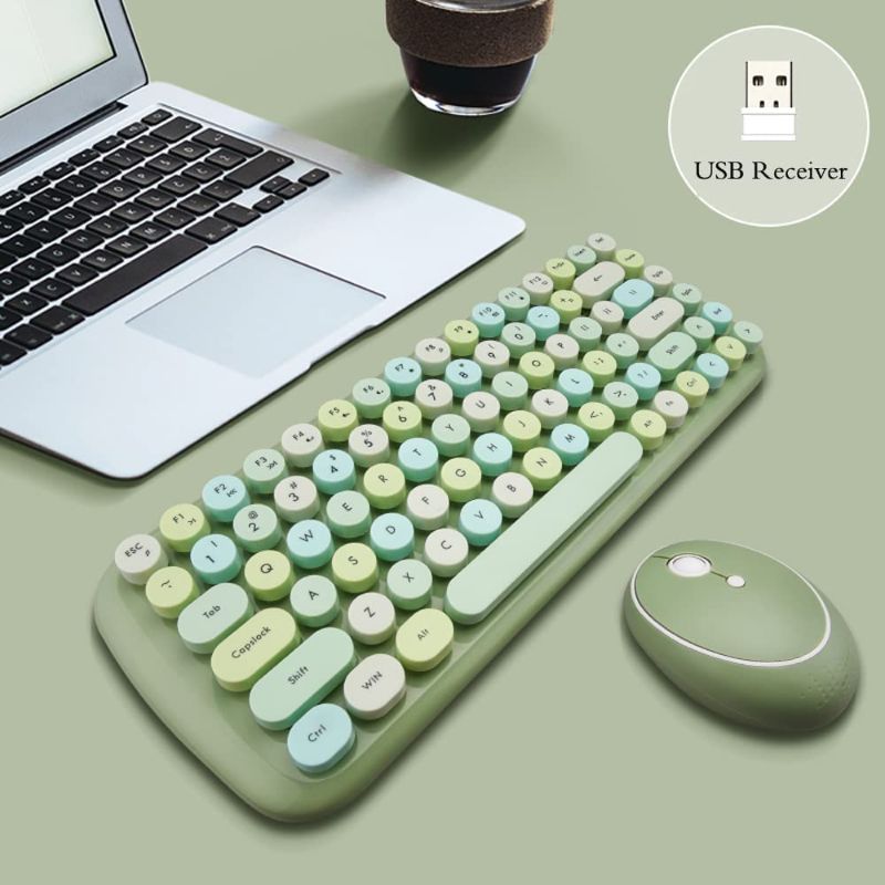 Photo 1 of MOFII Mini Wireless Keyboard Mouse Set Round Keycap Multi-Colour Cute Lovely for Girls 84 Key (Multicolor Green)
