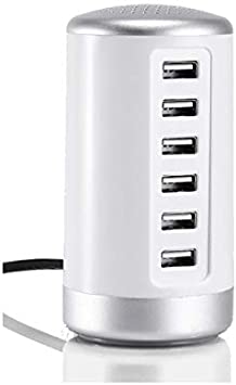 Photo 1 of 30W 6-Port USB Desktop Charging Station Hub Wall Charger for iPhone iPad Tablets Smartphones Multi-Port Wall Charger with Switch (White)
