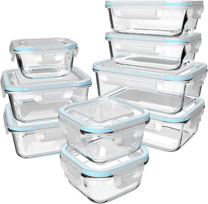 Photo 1 of S SALIENT 18 Piece Glass Food Storage Containers with Lids, Glass Meal Prep Containers, Glass Containers for Food Storage with Lids, BPA Free & Leak Proof (9 lids & 9 Containers)

