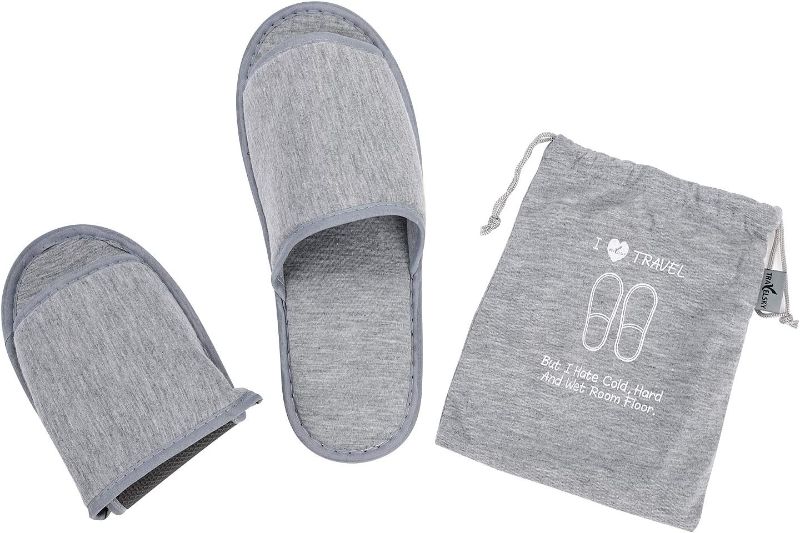 Photo 1 of Portable Travel Slipper Spa Hotel Open Toe Sandals Non Disposable Foldable Shoes Guest Indoor House Room Business Trip Party Washable Footwear with Bags
