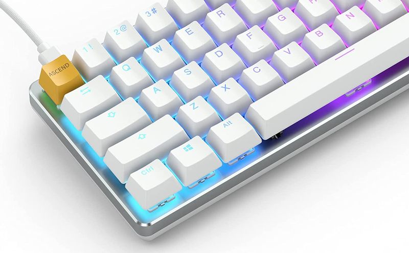 Photo 3 of Glorious Custom Gaming Keyboard - GMMK 60% Percent Compact - USB C Wired Mechanical Keyboard - RGB Hot Swappable Switches & Keycaps - Silver/White Metal Top Plate
