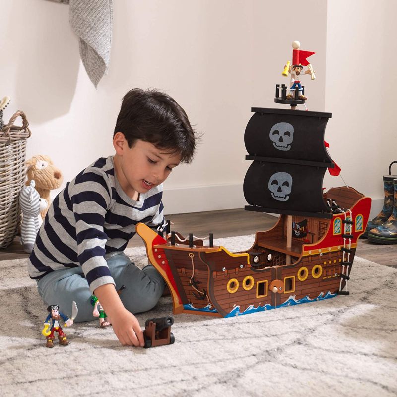 Photo 1 of KidKraft Adventure Bound™: Wooden Pirate Ship Play Set with Lights and Sounds, Pirate Figures, 8 Pieces Included, Gift for Ages 3+
