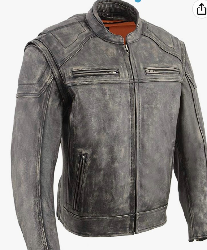 Photo 1 of Men's Distressed Brown ‘2 in 1’ Leather Jacket with Zip-Off Sleeves 2x 