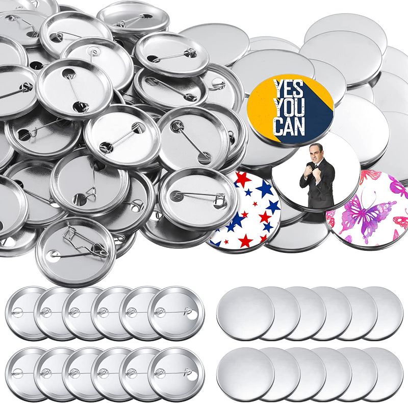 Photo 1 of 150 Pcs Round Button Parts Blank Button Making Supplies Metal Button Badge Sets for Button Maker Machine, Including Metal Shells Metal Back Cover and Clear Film Components (37 mm/ 1.46 inches)
