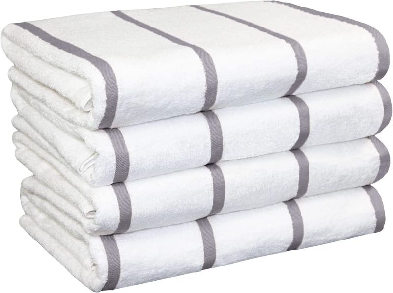 Photo 1 of Arkwright White Beach Towel - (Pack of 4) 100% Ring Spun Cotton Soft Quick Dry Bath Towels, 480 GSM Towels for Bathroom, Swimming, Camping, 30 x 60 in., Lilac Grey Stripes
