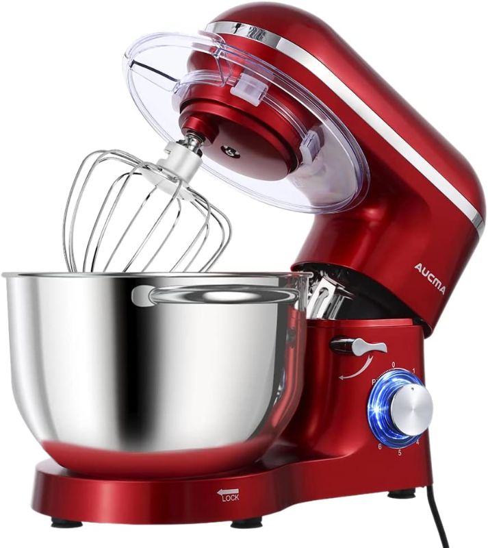 Photo 1 of Aucma Stand Mixer,6.5-QT 660W 6-Speed Tilt-Head Food Mixer, Kitchen Electric Mixer with Dough Hook, Wire Whip & Beater 2 Layer Red Painting (6.5QT, Red)
