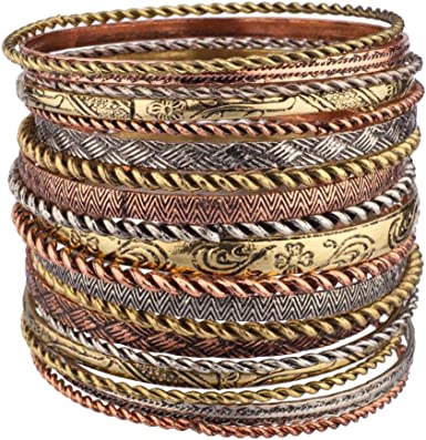 Photo 1 of Lux Accessories Flower Mixed Metal Aztec Multi Bangle Set
