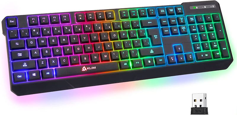 Photo 1 of KLIM Chroma Wireless Gaming Keyboard RGB New 2022 Version - Long-Lasting Rechargeable Battery - Quick and Quiet Typing - Water Resistant Backlit Wireless Keyboard for PC PS5 PS4 Xbox One Mac - Black