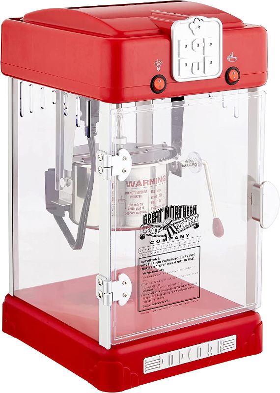 Photo 1 of Great Northern Popcorn Company Pop Pup Countertop Popcorn Machine – Tabletop Popper Makes 1 Gallon – 2.5-Ounce Kettle, Catch Tray Warming Light & Scoop, Red (6074)
