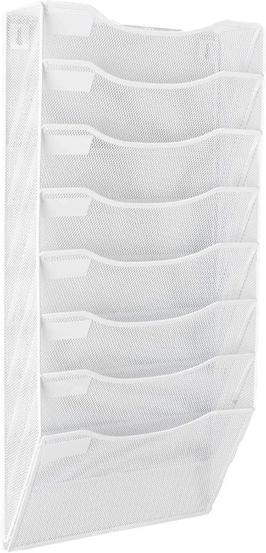Photo 1 of *STOCK PHOTO IS JUST A REFERENCE* Klickpick Office 10 Sections Hanging Files Wall Mounted Metal Mesh Document File Organizer Magazine Holder Rack Organizer Multipurpose Use to Display Files, Magazine, Newspapers- WHITE 
