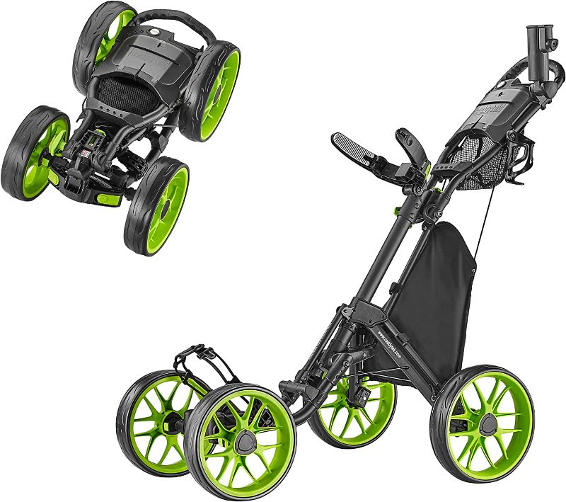 Photo 1 of CaddyTek 4 Wheel Golf Push Cart - Caddycruiser One Version 8 1-Click Folding Trolley - Lightweight, Compact Pull Caddy Cart, Easy to Open