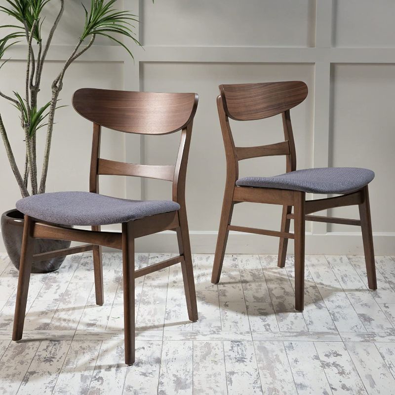 Photo 1 of *COLOR MAY VARY* Christopher Knight Home Idalia Dining Chairs, 2-Pcs Set, Dark Grey / Walnut Finish
