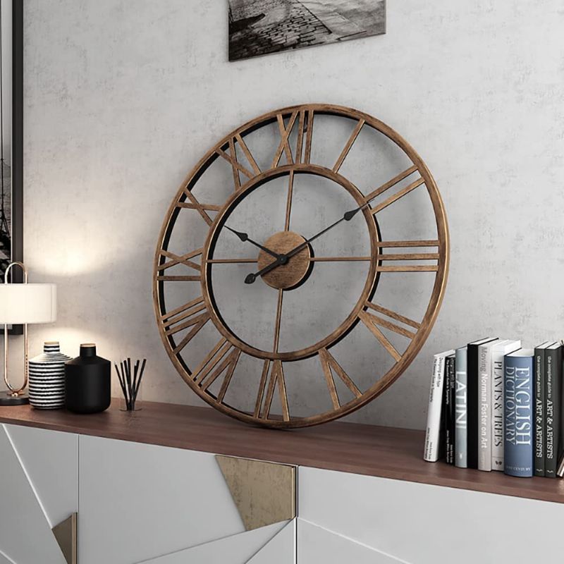 Photo 1 of 20” Mute Retro Wall Clock, Roman Numerals Art Creative Clock Vintage Silent Metal Clock Industrial Gear Clock, Silent Non Ticking Large Round Decorative Clock for Living Room, Kitchen, Home, Loft
