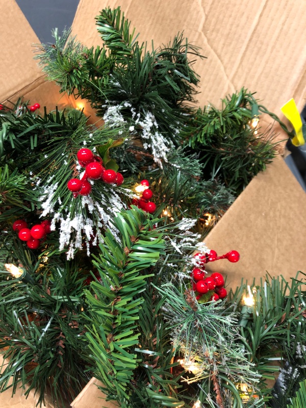 Photo 2 of *Tested* National Tree Company Pre-Lit Artificial Christmas Garland, Green, Wintry Pine, White Lights, Decorated with Pine Cones, Berry Clusters, Plug In, Christmas Collection, 9 Feet