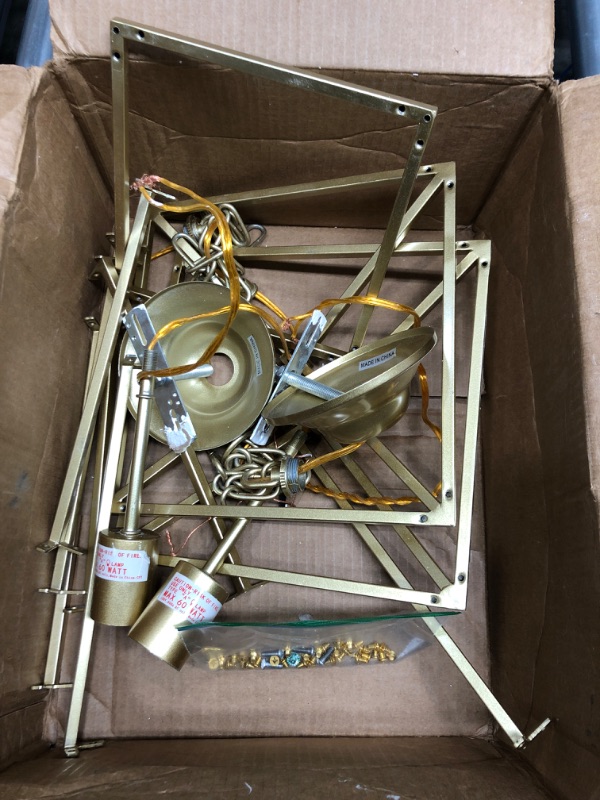 Photo 2 of *Used-Unknown Missing Hardware-See Photos* ANJIADENGSHI Lantern Pendant Light Lantern Iron Cage 1 E26 Bulbs Lantern Chandelier for Dining Room Kitchen, Gold Plating(Bulbs Not Included) CL012SBG-Golden