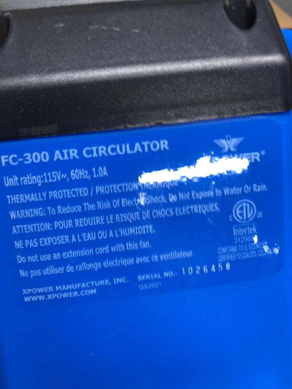 Photo 2 of *Tested* XPOWER FC-300 Heavy Duty Industrial High Velocity Whole Room Air Mover Air Circulator Utility Shop Floor Fan, Variable Speed, Timer, 14 inch, 2100 CFM FC-300 - 2100 CFM