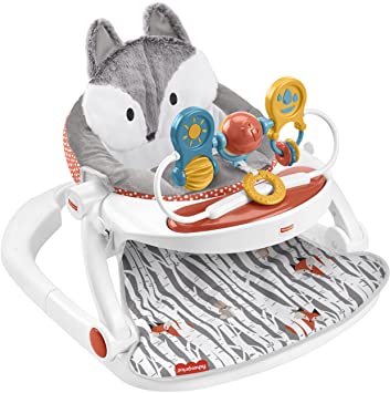 Photo 1 of Fisher-Price Premium Sit-Me-Up Floor Seat with Toy Tray Peek-a-Boo Fox Portable Baby Chair with Snack Tray and Toys
