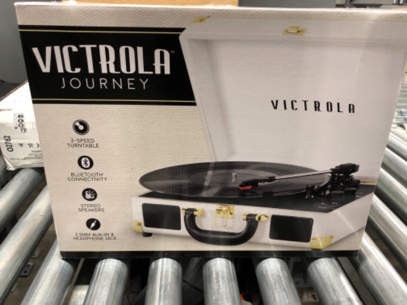 Photo 1 of Victrola Vintage 3-Speed Bluetooth Portable Suitcase Record Player with Built-in Speakers | Upgraded Turntable Audio Sound| White (VSC-550BT-WH) White Record Player