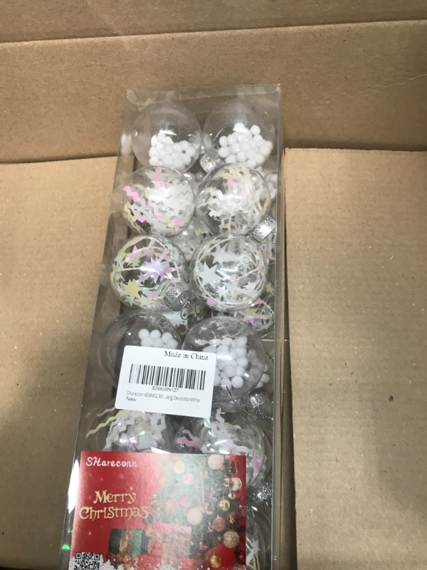 Photo 1 of ***COVER PHOTO FOR REFERANCE*** SHareconn 60MM/2.36" Clear Christmas Balls Ornaments,24PCS Shatterproof Plastic Decorative Baubles for Xmas Tree Decor Holiday Party Wedding Decoration?White White 6CM 24CT