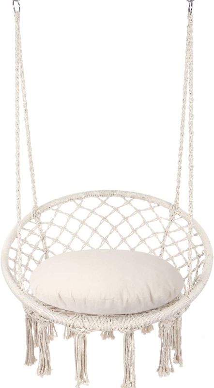 Photo 1 of 
Y- STOP Hammock Chair Macrame Swing, Max 330 Lbs, Hanging Cotton Rope Hammock Swing Chair for Indoor and Outdoor Use (Beige)