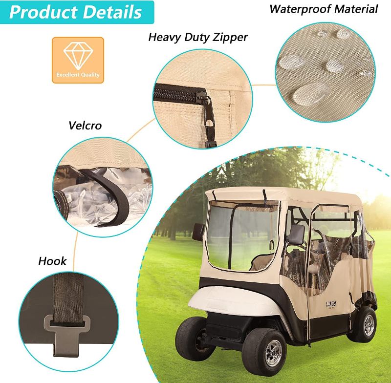 Photo 1 of 10L0L Golf Cart Enclosure 2 Passenger for EZGO TXT & RXV, Waterproof Portable Golf Cart Driving Enclosures Cover with 4-Sided Transparent Windows and Side Mirror Openings Black/Beige - Roof up to 58"
