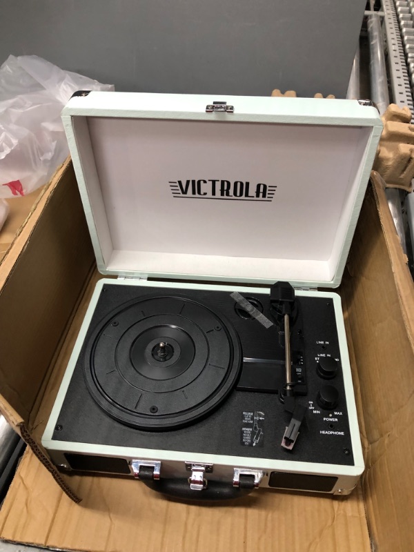 Photo 2 of Victrola Vintage 3-Speed Bluetooth Portable Suitcase Record Player Aqua 