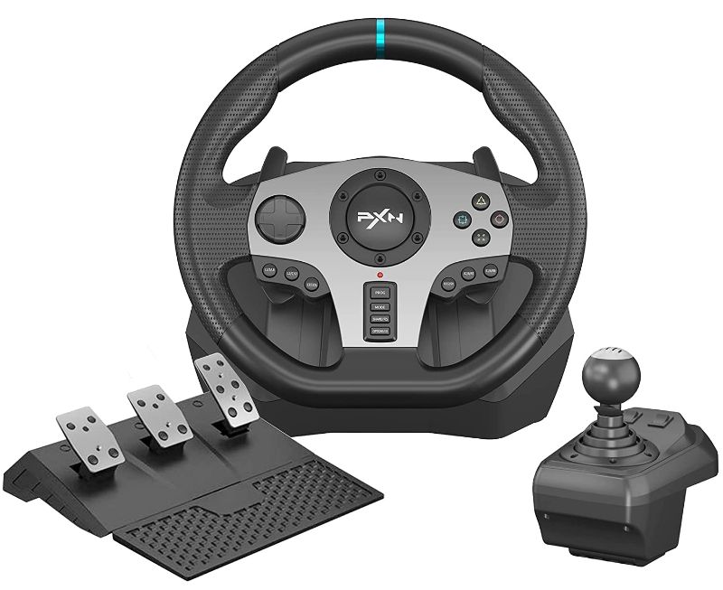 Photo 1 of PXN PC Steering Wheel V9 270/900°PS4 Steering Wheel Dual-Motor Feedback Driving with Pedals and Shifter game racing wheel for Xbox one/Xbox Series X/S PS3/PS4/N-Switch/PC