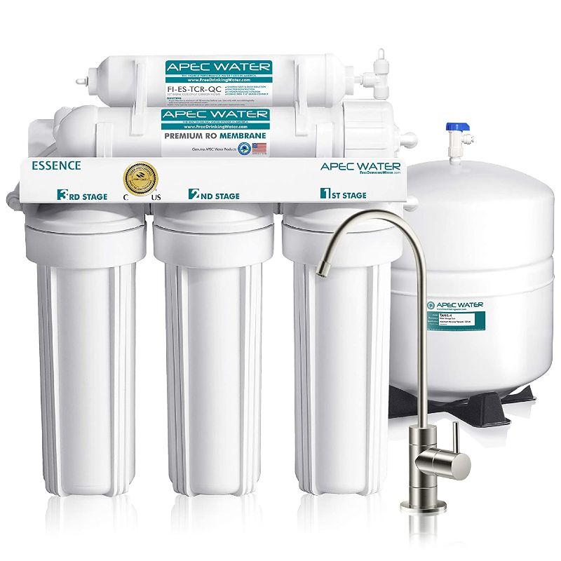 Photo 1 of APEC Water Systems ROES-50 Essence Series Top Tier 5-Stage Certified Ultra Safe Reverse Osmosis Drinking Water Filter System , White
