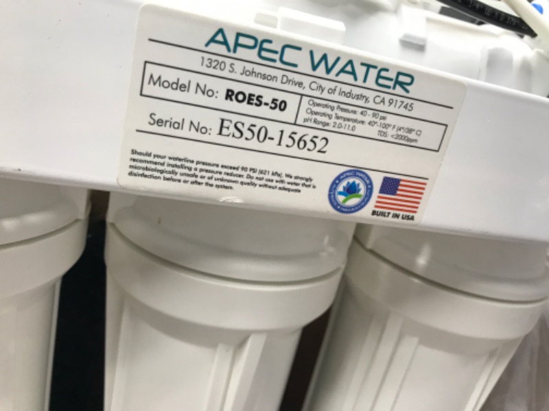 Photo 1 of APEC Water Systems ROES-50 Essence Series Top Tier 5-Stage Certified Ultra Safe Reverse Osmosis Drinking Water Filter System , White
