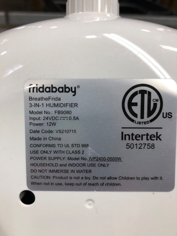 Photo 2 of ***TESTED NOT WORKING*** Frida Baby Fridababy 3-in-1 Humidifier with Diffuser and Nightlight, White