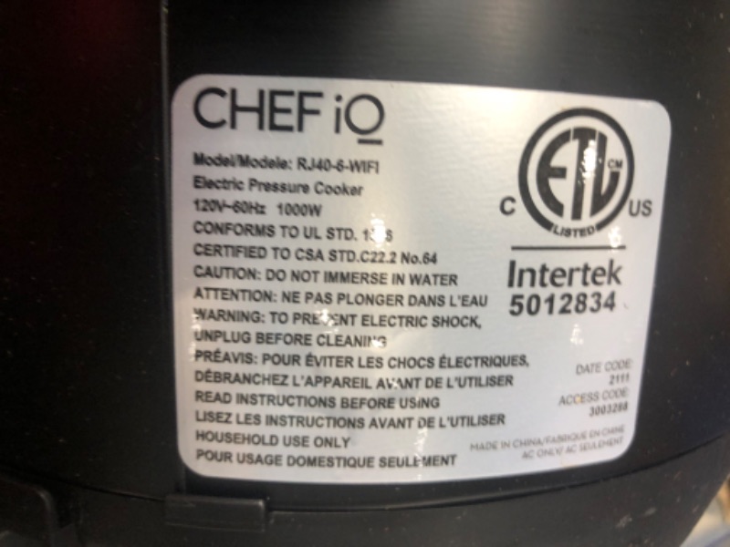 Photo 3 of parts only***CHEF iQ Smart Pressure Cooker 10 Cooking Functions & 18 Features, Built-in Scale, 1000+ Presets & Times & Temps w/App for 600+ Foolproof Guided...
