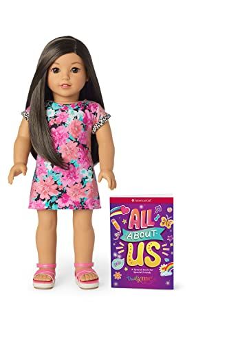 Photo 1 of American Girl Truly Me 18-Inch Doll 124 with Brown Eyes, Straight Black-Brown Hair, Light-to-Medium Skin with Warm Undertones, Floral Printed T-Shirt
