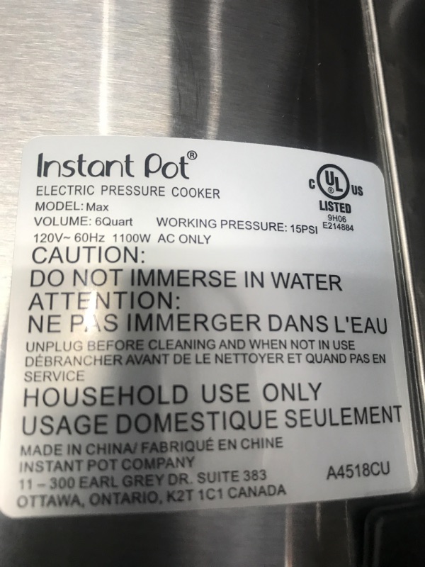 Photo 2 of *** POWERS ON *** Instant Pot Max 6 Quart Multi-use Electric Pressure Cooker with 15psi Pressure Cooking, Sous Vide, Auto Steam Release Control and Touch Screen 6QT Max