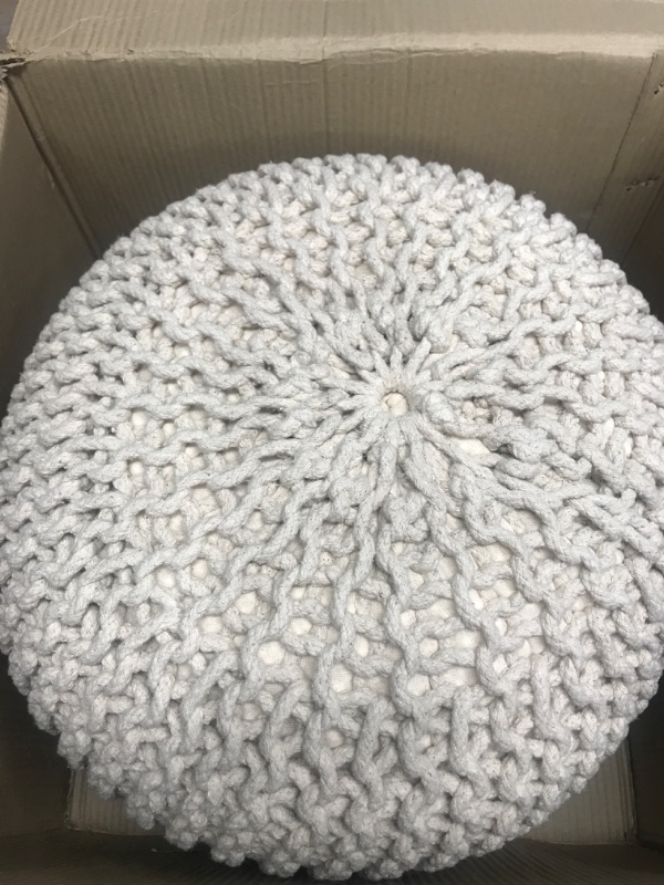 Photo 1 of *** USED *** Frelish Decor Round Pouf Ottoman Hand Knitted Cotton Pouf Footrest,Foot Stool, Knit Bean Bag Floor Chair for Bed Room Living | Room | Accent Seat (Beige 20x20x14 Inch)