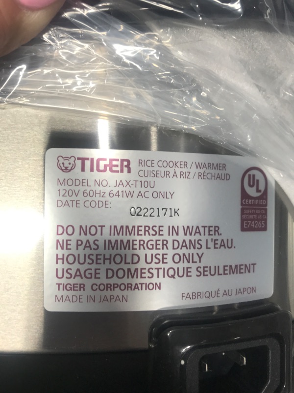 Photo 2 of *** POWERS ON *** Tiger JAX-T10U-K 5.5-Cup (Uncooked) Micom Rice Cooker with Food Steamer & Slow Cooker, Stainless Steel Black